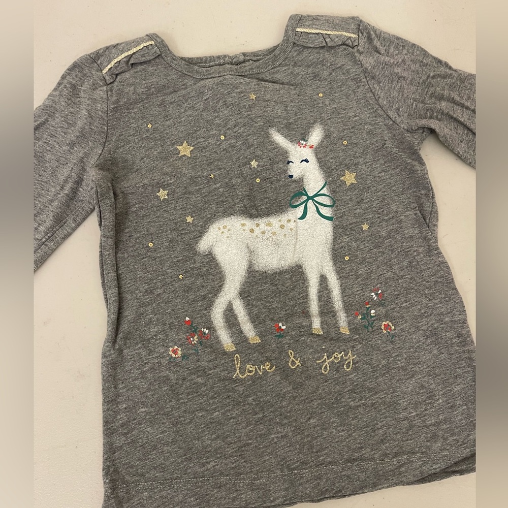 Toddler Girls 3T ‘love & joy’ Long Sleeve T-shirt for Christmas Holidays w/deer